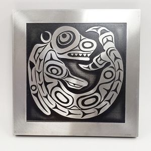 Orchard Studio West Coast Indigenous Native Whale Art Brushed Aluminum and Wood